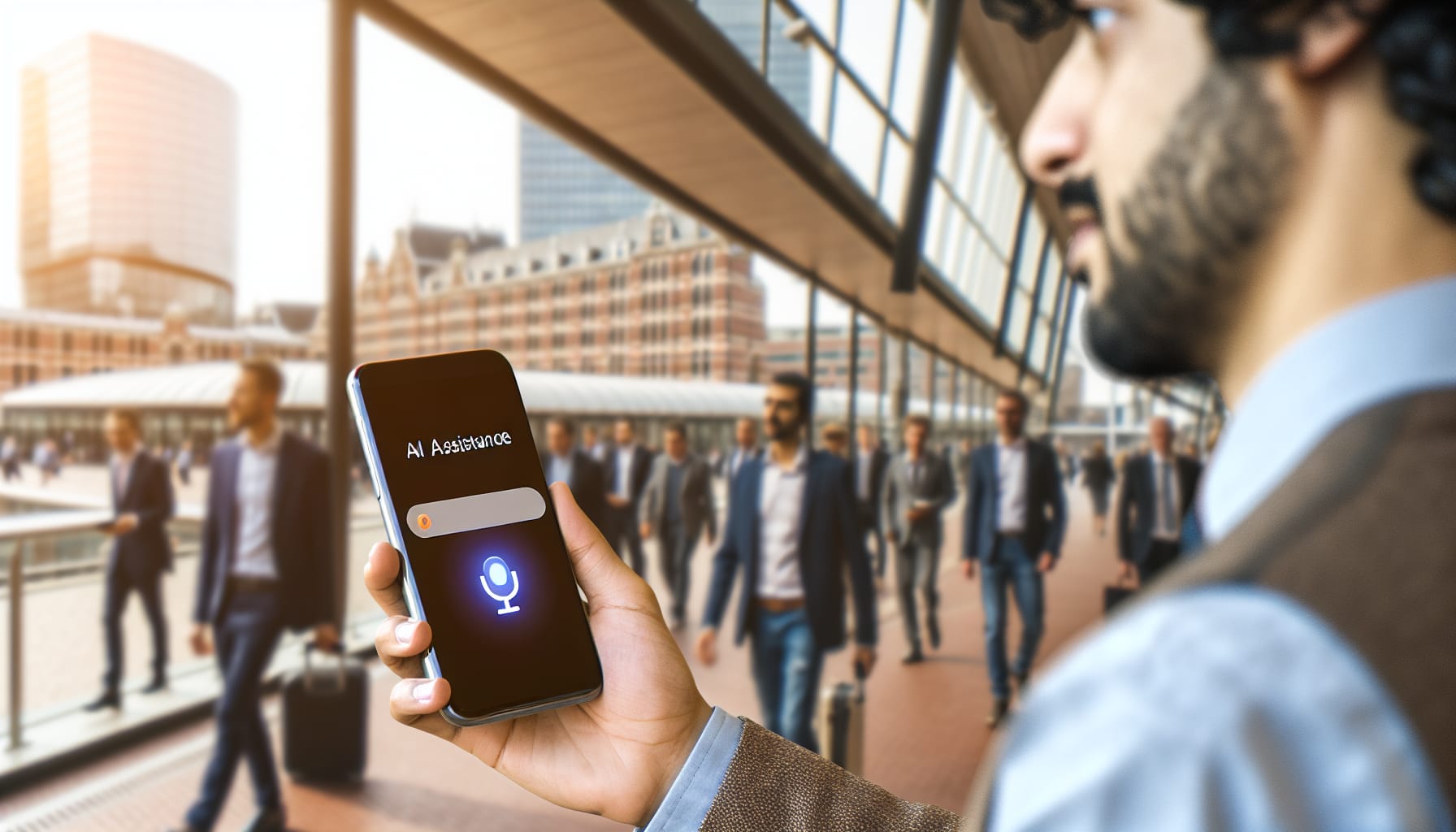 Professional gebruikt AI-assistent voor zakelijke zoekopdracht met GEO