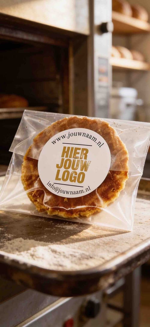 Mini stroopwafel met logo sticker