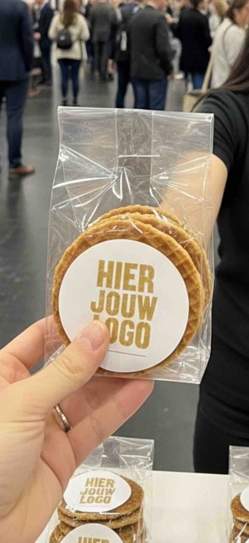 3 mini stroopwafels met logo sticker
