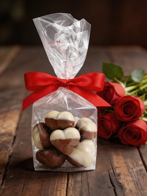 Zakje met harten bonbons
