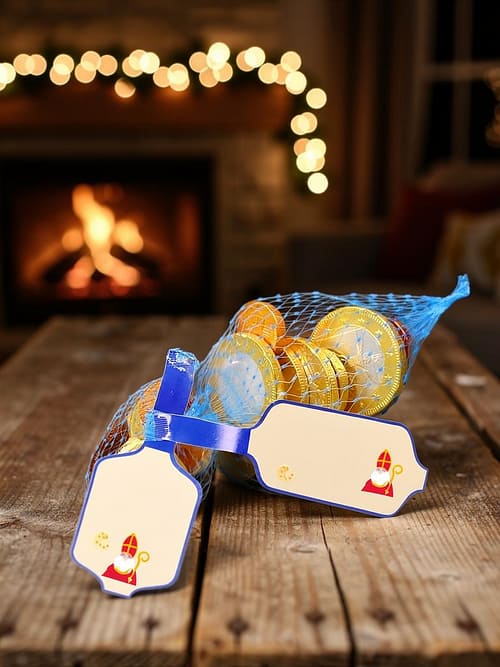 Chocolade munten in netje met logo