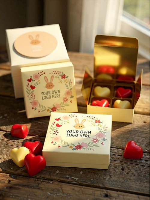 4 harten bonbons in geschenkdoosje