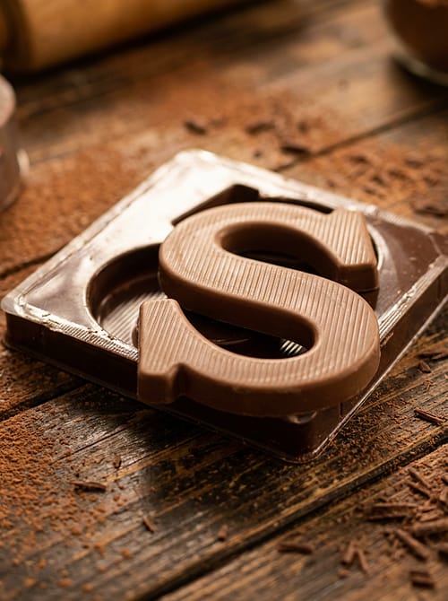 Chocoloco schoenlettertje gepersonaliseerd in doosje