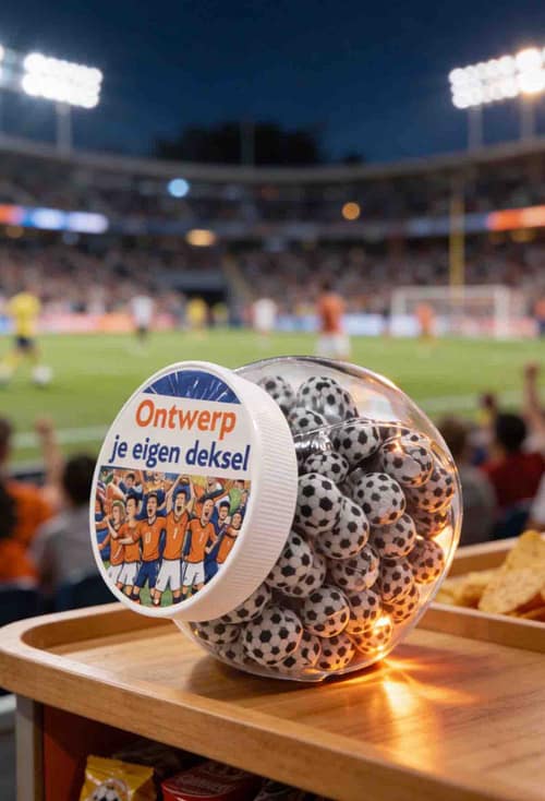 Voetbal chocolade in glazen pot
